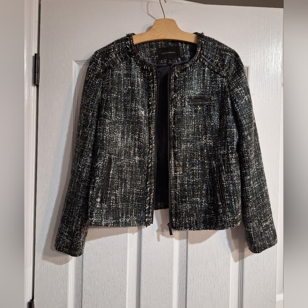 Women's Black and Gray Tweed Jacket